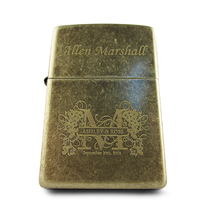 LTR201 Custom Vintage Style Zippo Lighter in Antique Brass
